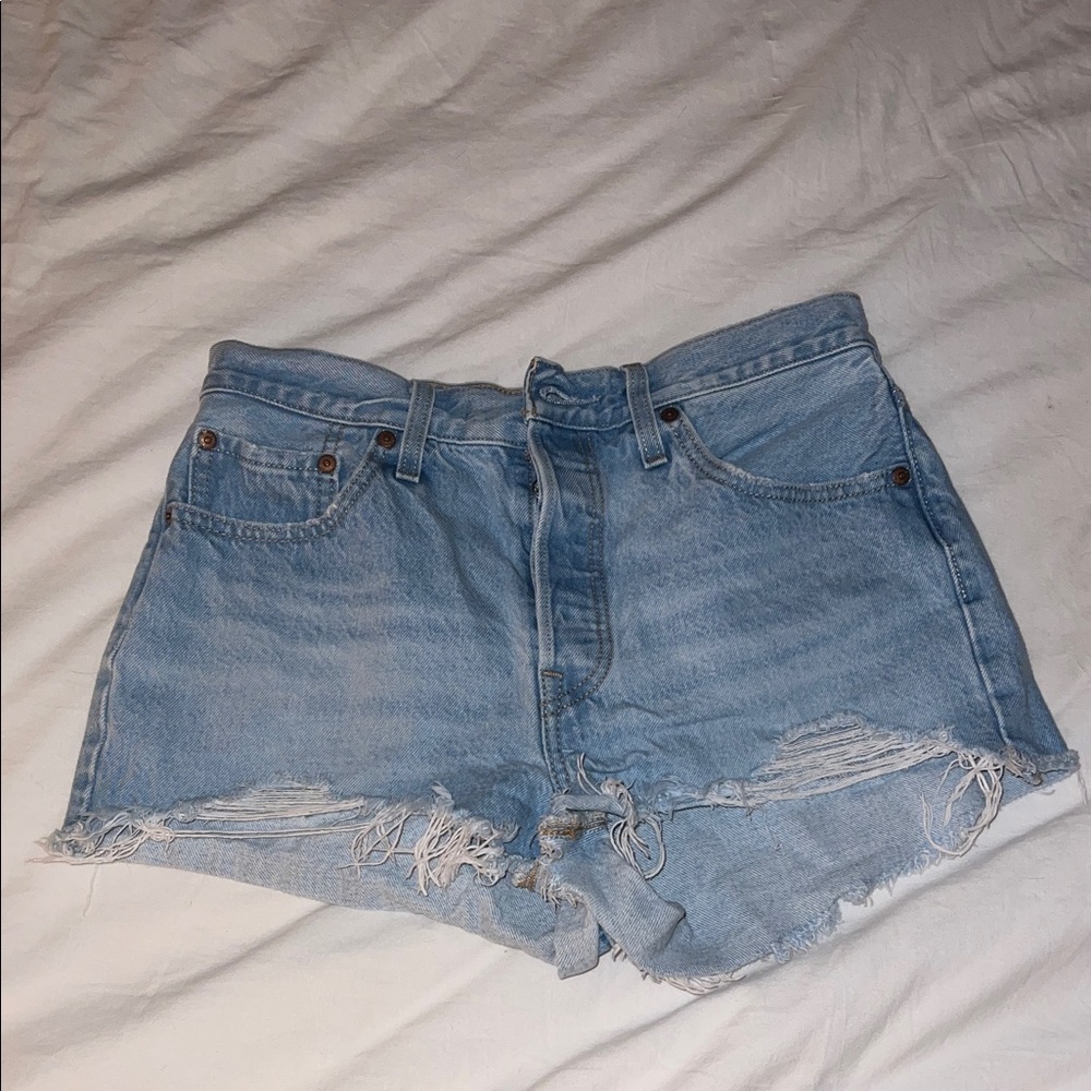 Levi's Light Blue Distressed Jean Shorts Size 28